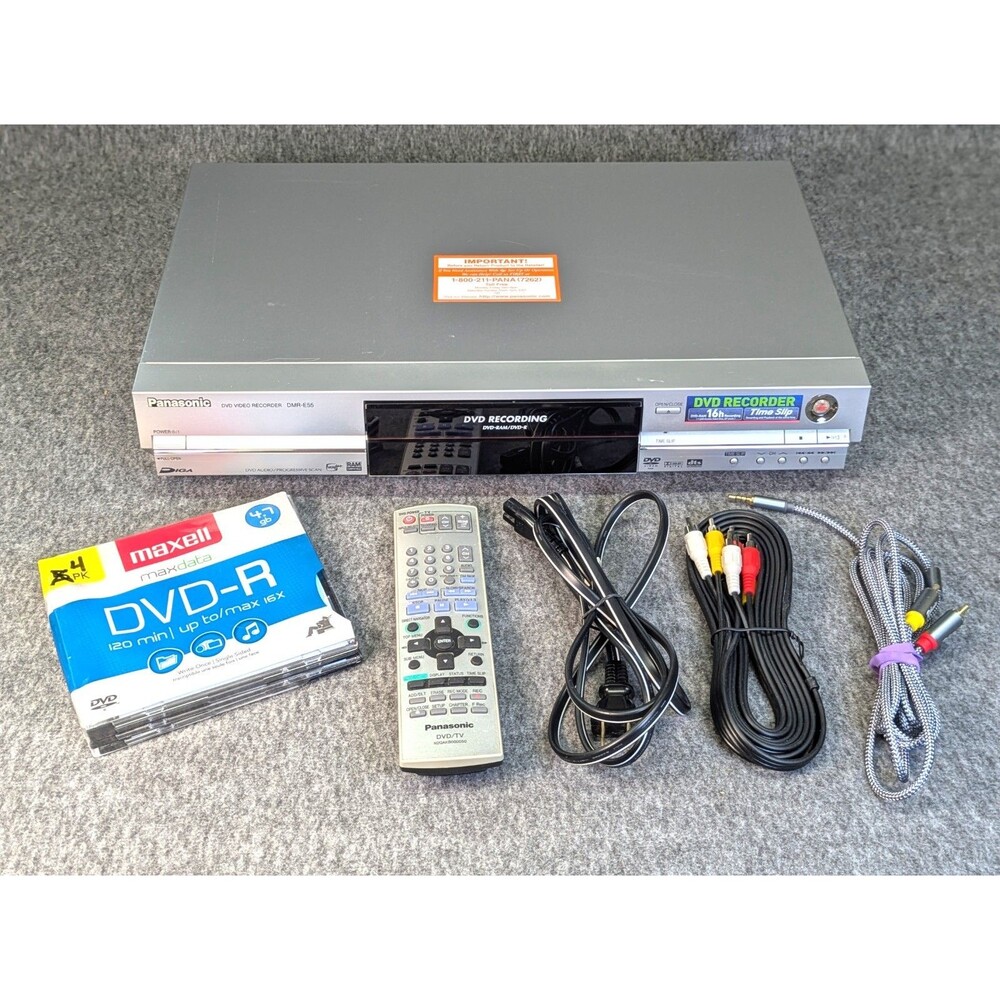 Panasonic DMR-E55 DVD Recorder Player Tested Remote Cables 4 Blank DVD-R